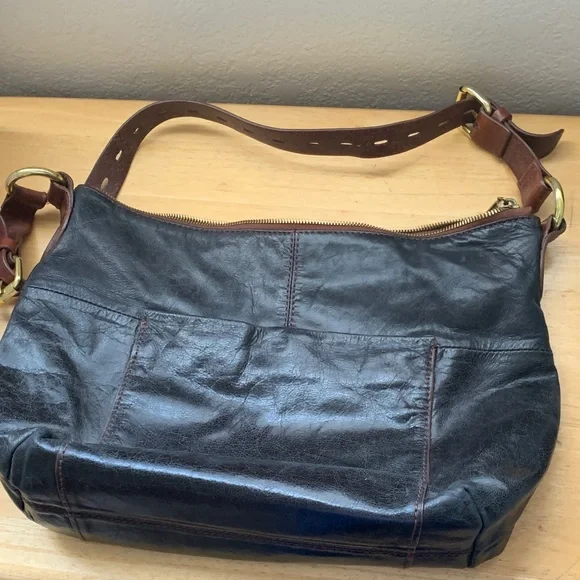 HOBO The Original Daria Black & Cognac Two-Tone Leather Shoulder Bag - Picture 1 of 11